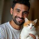 Portrait d’un client avec un chat